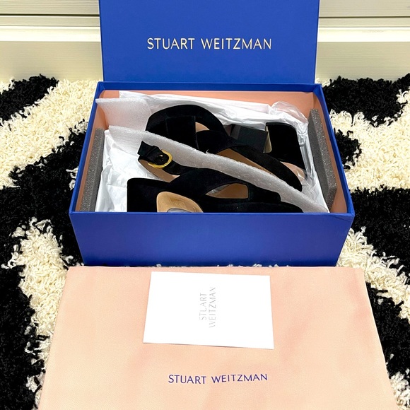 NIB Women’s Size 35 Stuart Weitzman Jerry Black Suede Sandals With Buckle Strap - Picture 13 of 15